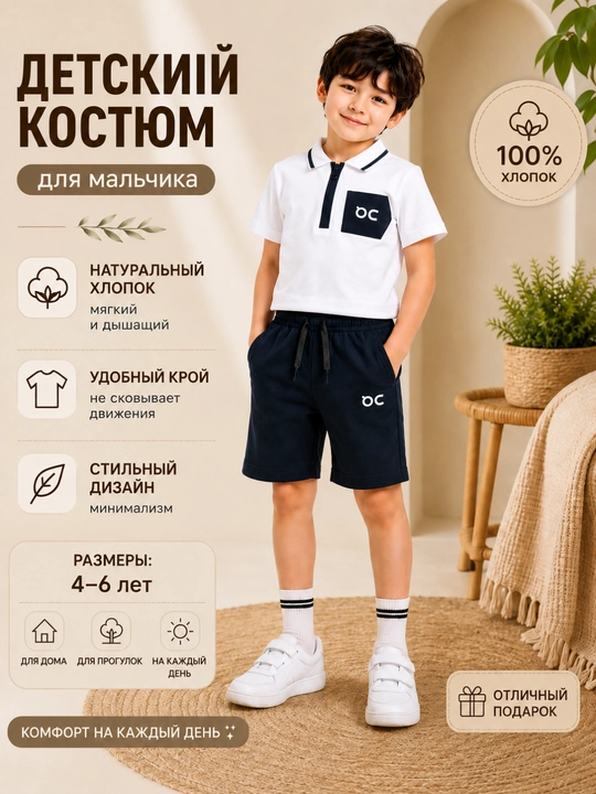 Спортивный костюм для мальчика футболка и шорты, летний комплект детской одежды