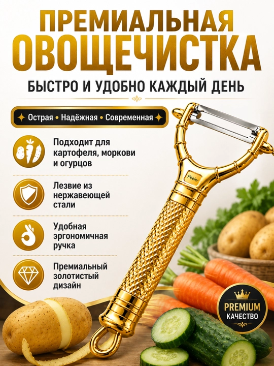 Премиум овощечистка, очиститель фруктов и овощей, стальная  - 