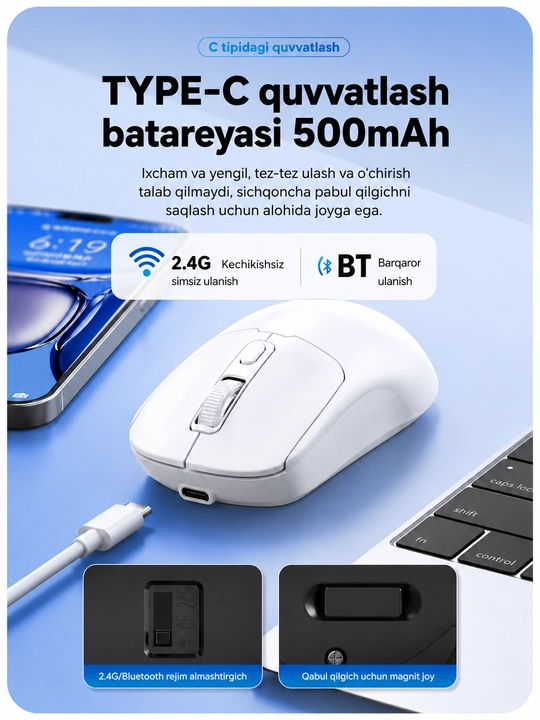 Geymerlar uchun simsiz T-Wolf X9, Q3 o‘yin sichqonchasi, shovqinsiz, o‘ta yengil, 2400 DPI