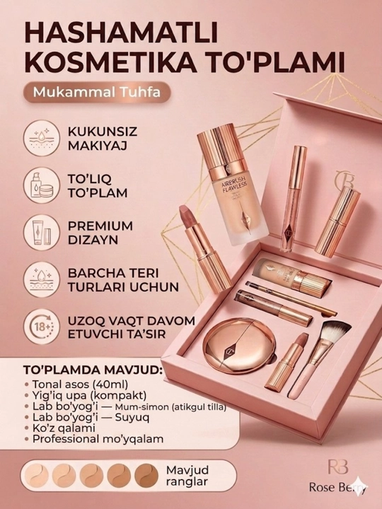 6 tasi 1 da makiyaj to‘plami, yuz, ko‘z va lablar uchun kosmetika jamlanmasi - 