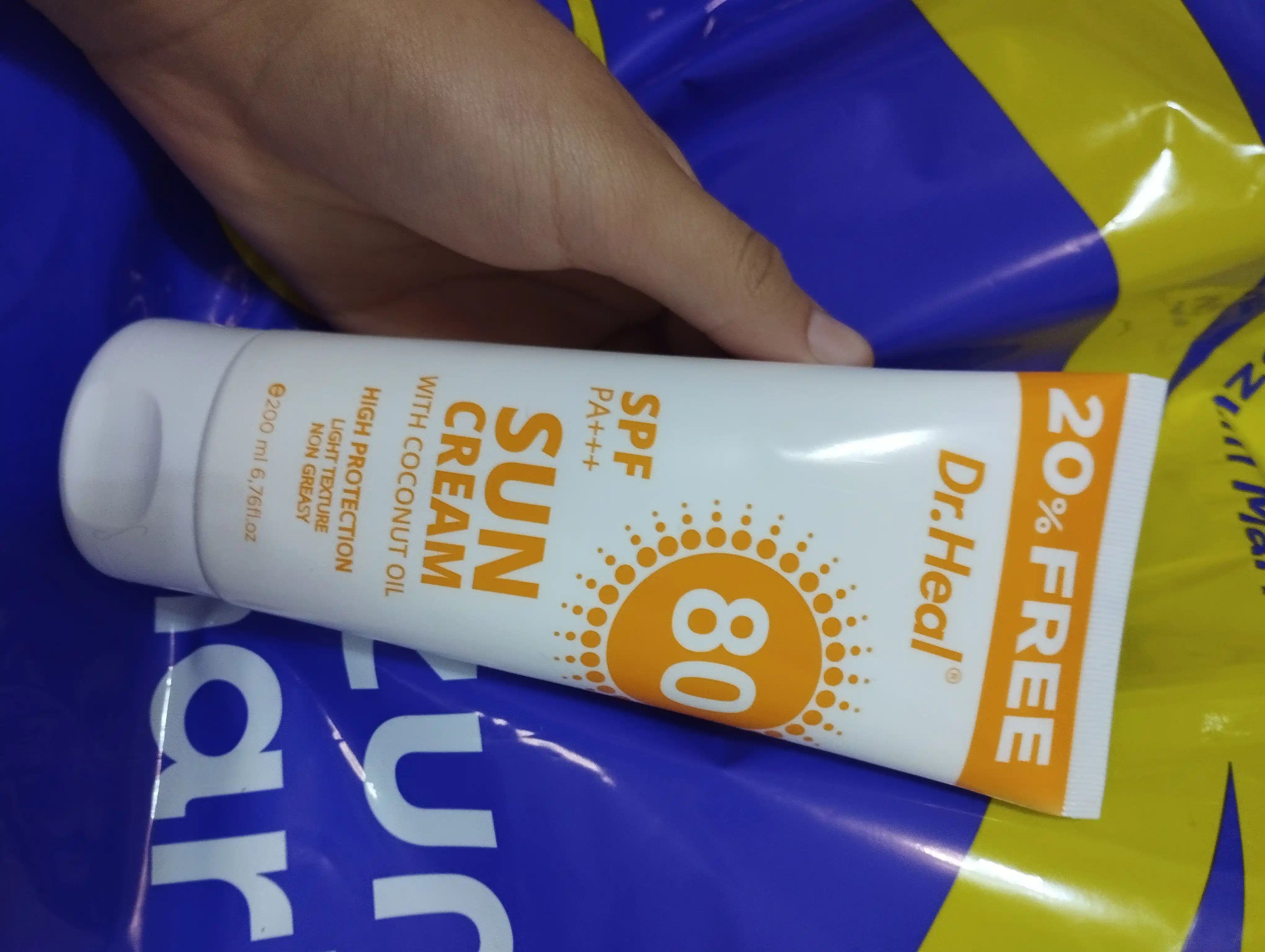 Dr. Heal SPF 80 PA+++ quyoshdan himoya kremi, E vitamini va kokos moyi, 200 ml