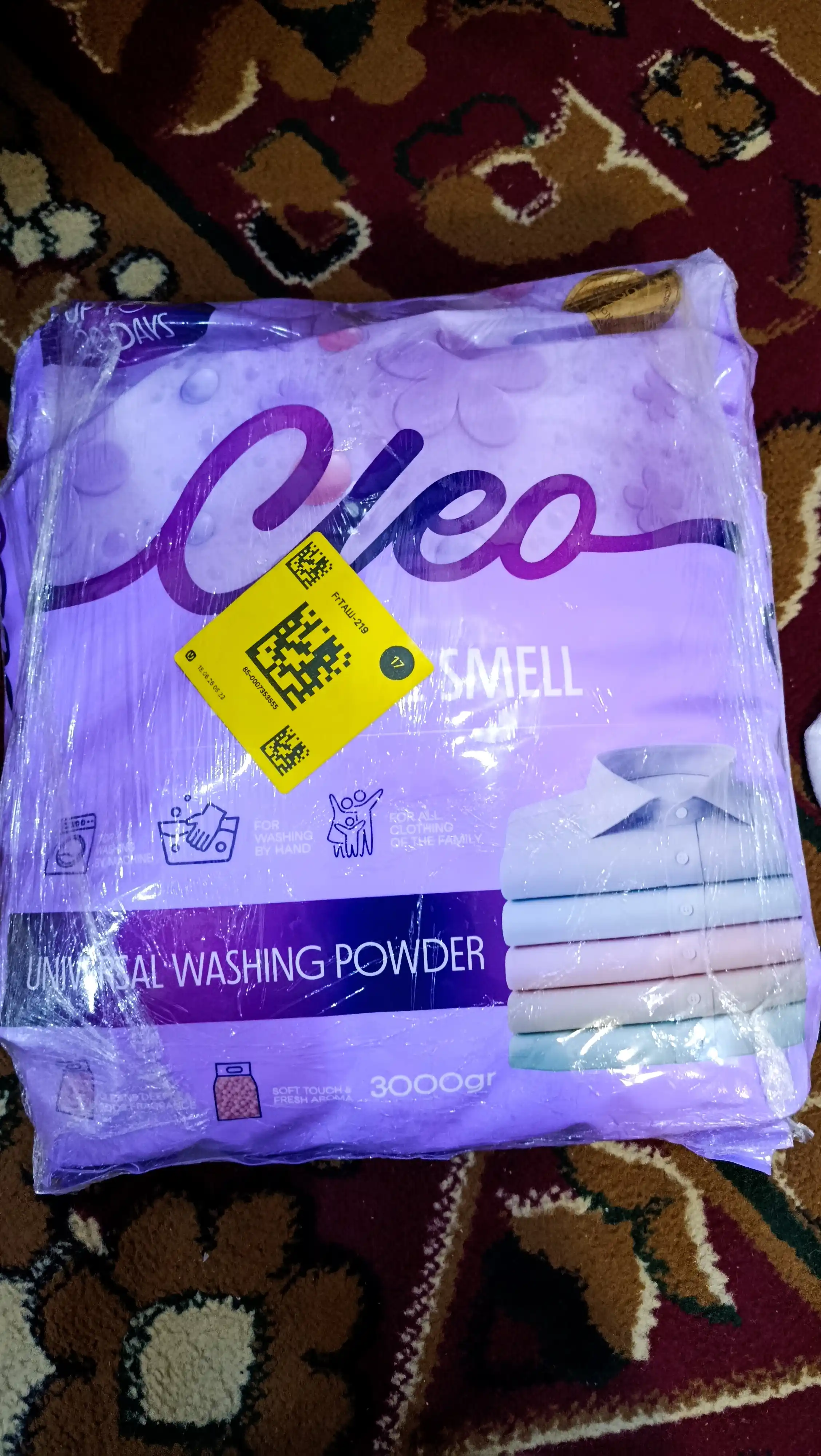 Kir yuvish kukuni CLEO, 1,5-3 kg, konsentrat, 60 martagacha yuvish uchun universal