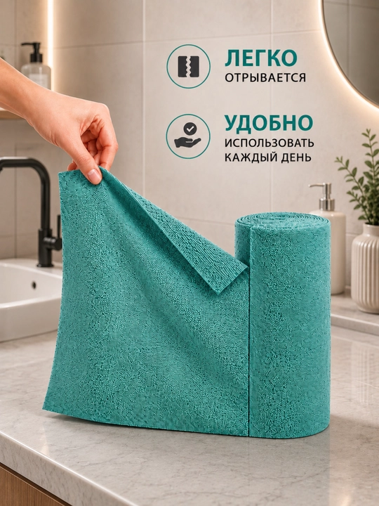 Салфетка из микрофибры в рулоне для уборки, многоразовая