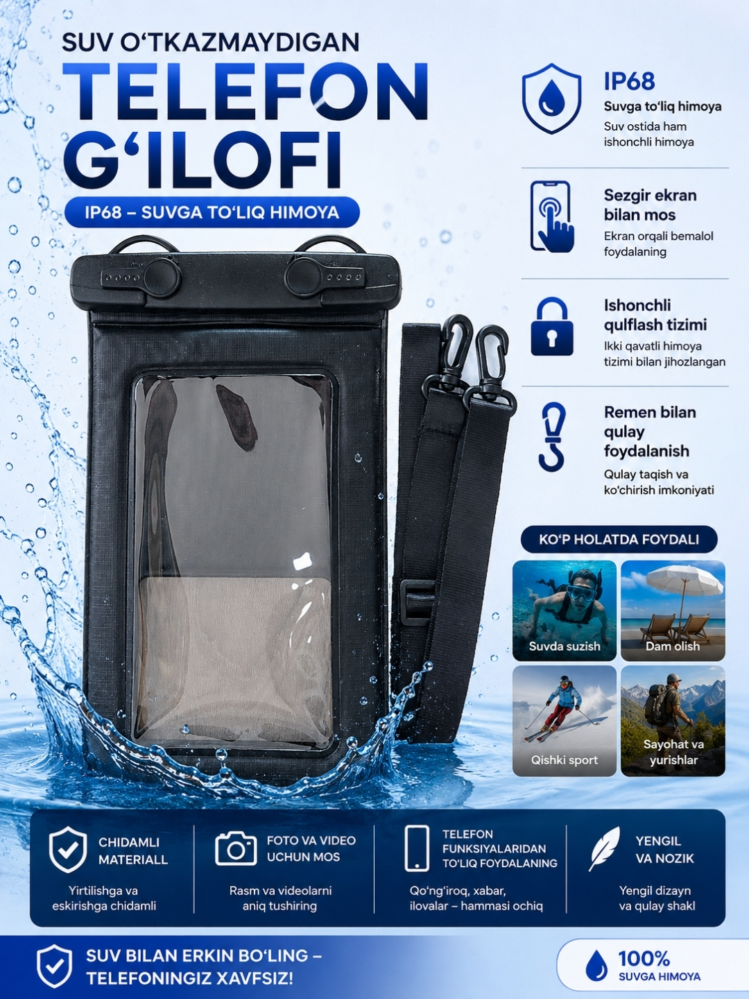 Telefon uchun suv o‘tkazmaydigan g‘ilof - 