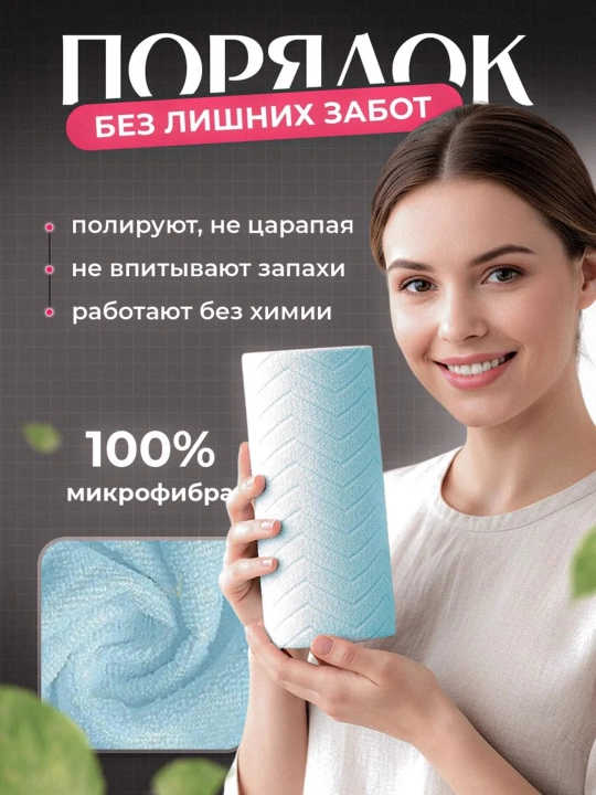Салфетки из микрофибры в рулоне 20 шт безворсовые, многоразовые тряпки для дома и кухни