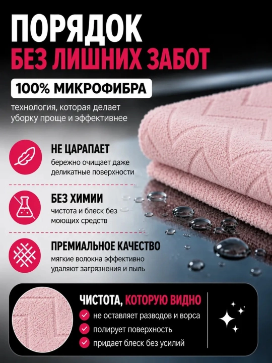 Салфетки из микрофибры в рулоне 20 шт безворсовые, многоразовые тряпки для дома и кухни