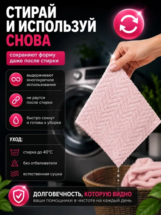 Салфетки из микрофибры в рулоне 20 шт безворсовые, многоразовые тряпки для дома и кухни