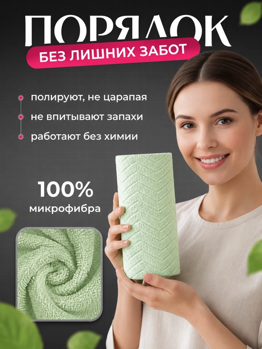 Салфетки из микрофибры в рулоне 20 шт безворсовые, многоразовые тряпки для дома и кухни