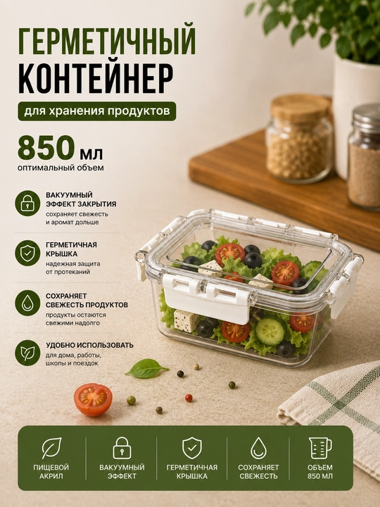 Ovqat va salat uchun akrildan konteyner, lanch-boks - 