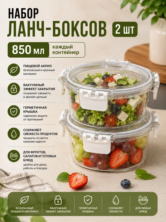 Ovqat va salat uchun akrildan konteyner, lanch-boks - 