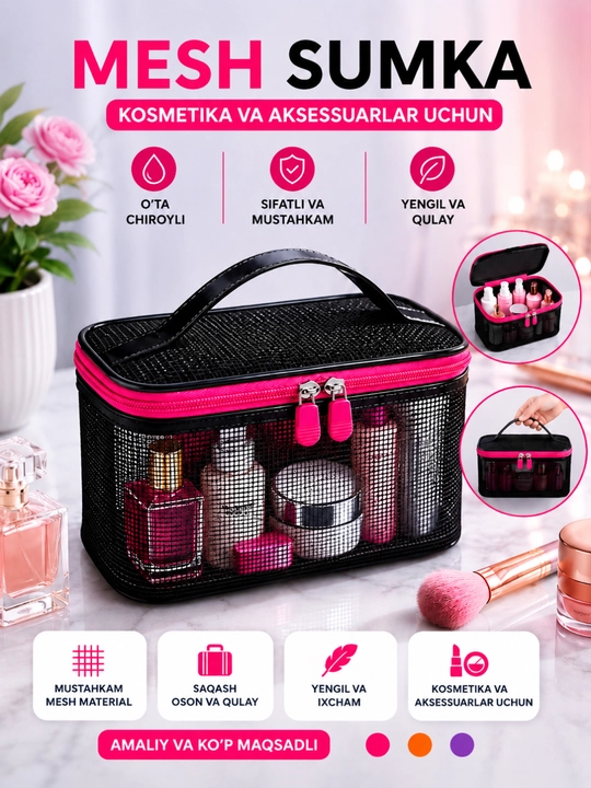 To‘rli kosmetika, yo‘l, ayollar, kosmetika va aksessuarlar uchun organayzer