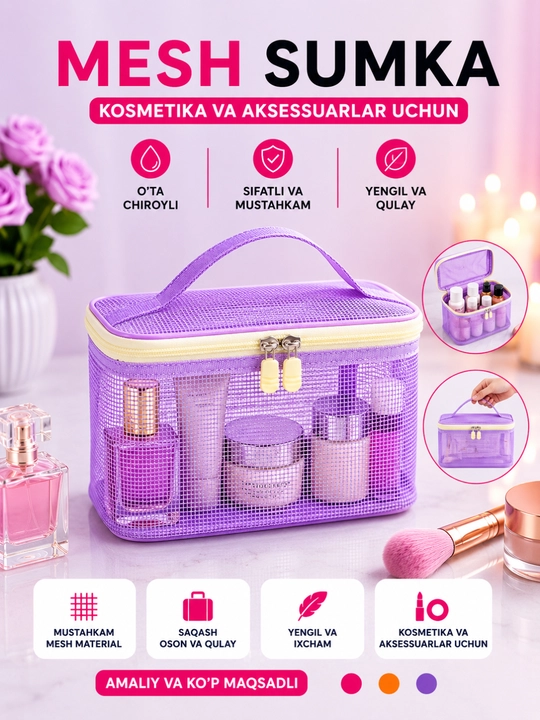 To‘rli kosmetika, yo‘l, ayollar, kosmetika va aksessuarlar uchun organayzer