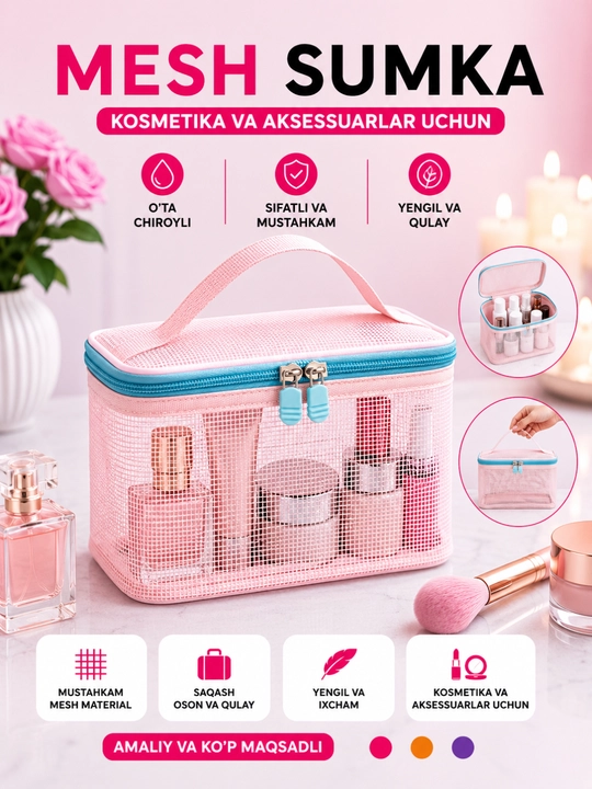 To‘rli kosmetika, yo‘l, ayollar, kosmetika va aksessuarlar uchun organayzer