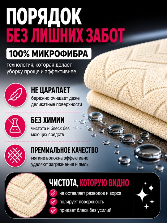 Салфетки из микрофибры в рулоне 20 шт безворсовые, многоразовые тряпки для дома и кухни