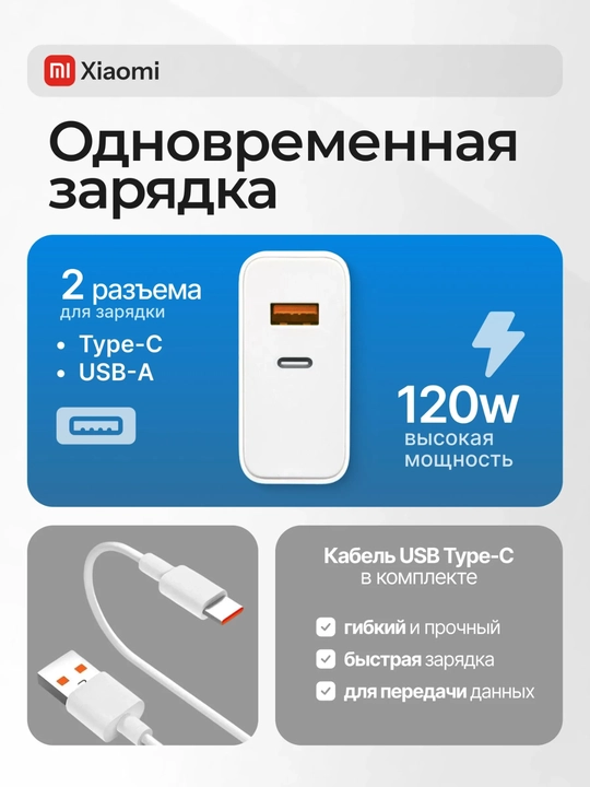 Сетевой адаптер быстрой зарядки Kingidike 120W USB-C Fast Charger EU Plug