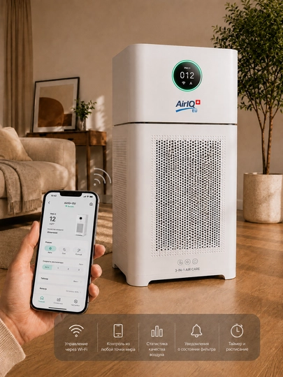 AirIQ PRO havo tozalagichi, namlik va UV-C bilan 3 tasi 1 da 100 m2 gacha IQ Air IQ PM2.5