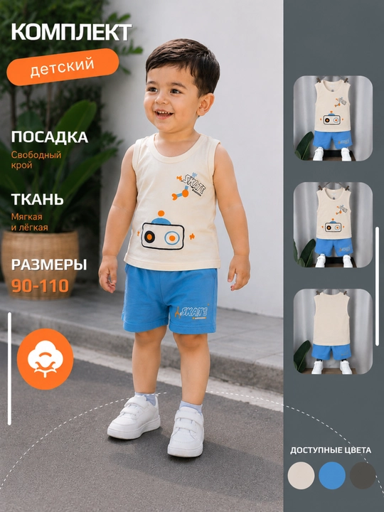 Летний комплект для мальчика майка и шорты в стиле skate