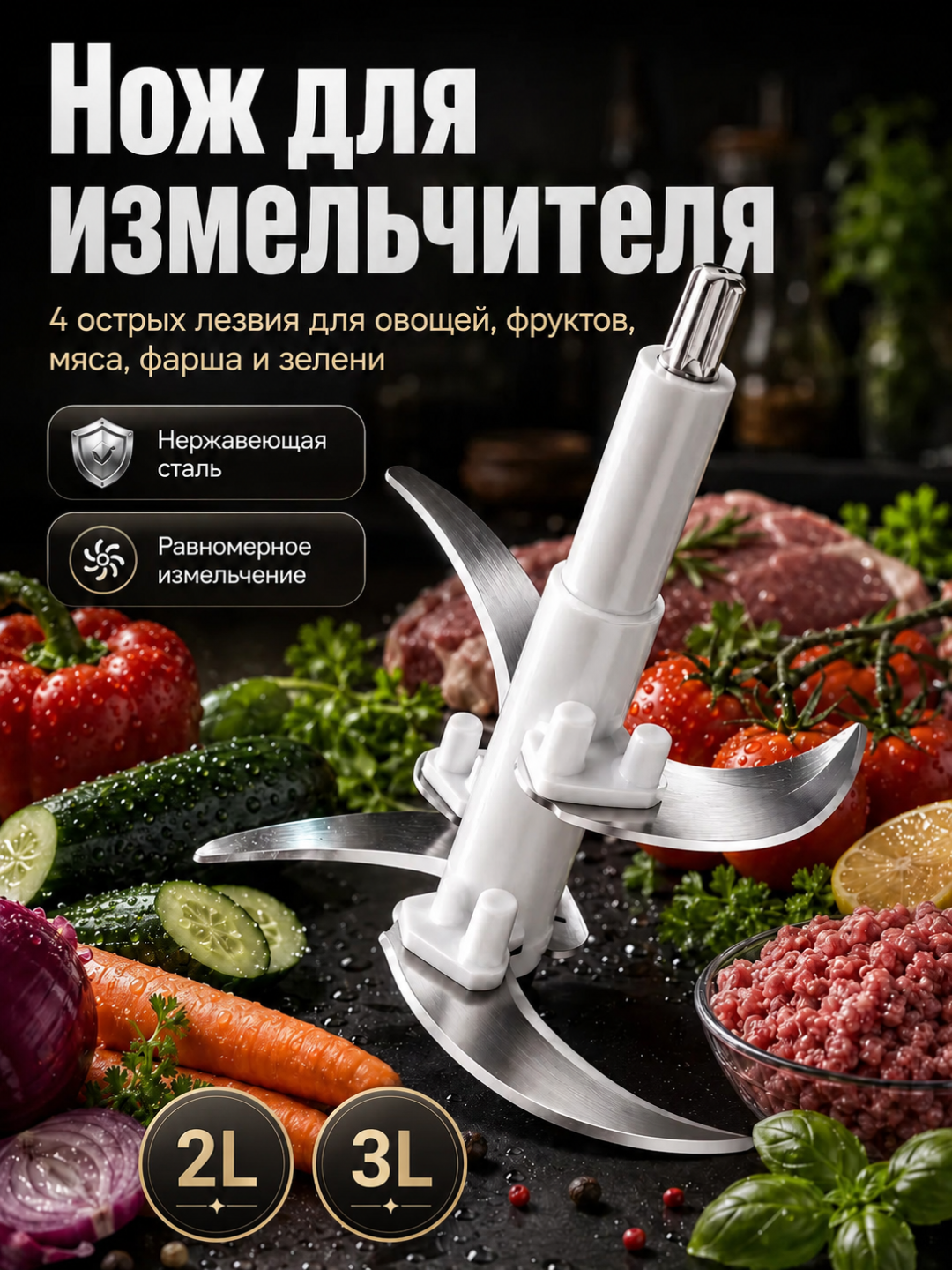 Нож для чоппера 2L , 3L универсальный нож блендера - 