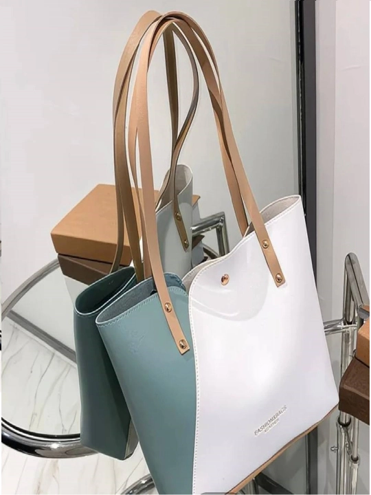 Ayollar sumkasi, ikki rangli, yelkaga taqiladigan shopper sumka - 