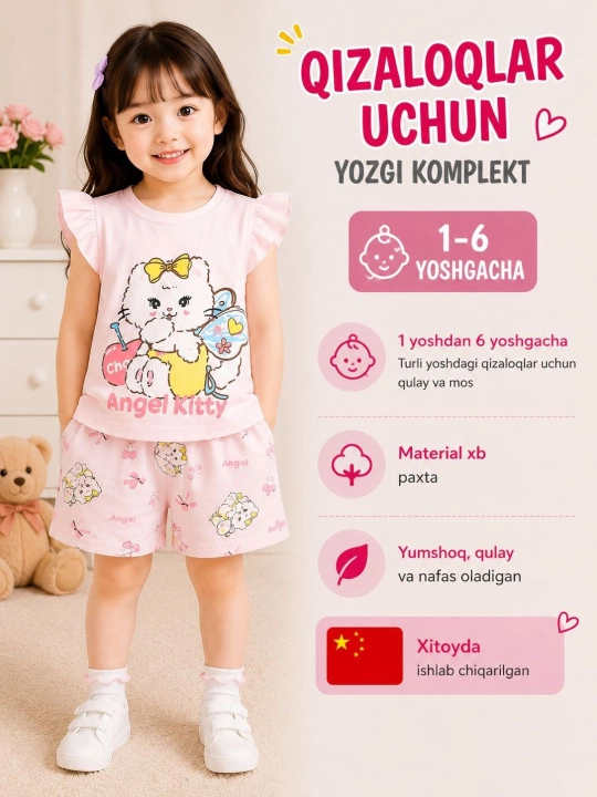 Bolalar uchun komplekt dvoyka, o‘g‘il va qizlar uchun, 1–6 yosh, yumshoq va qulay