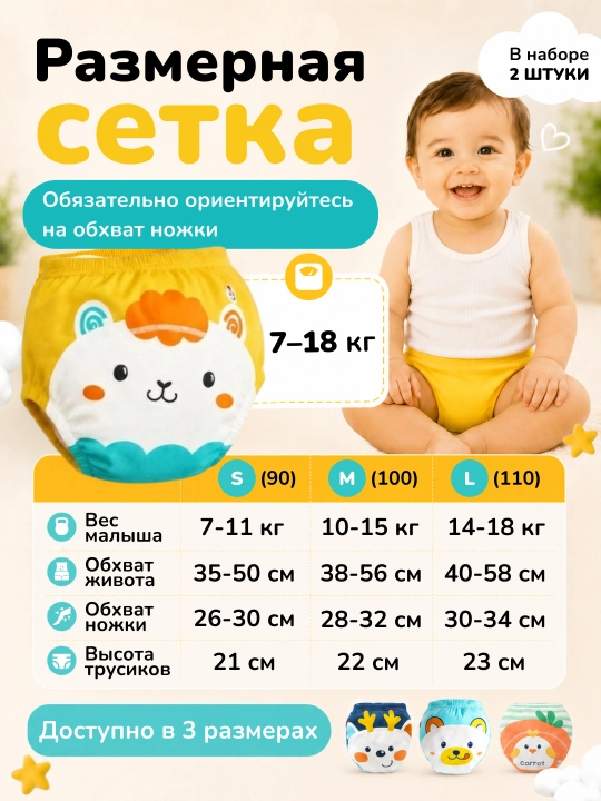 Ko‘p marta ishlatiladigan trusiklar 2 dona chaqaloq uchun  tagliklar tuvakka o‘rgatish