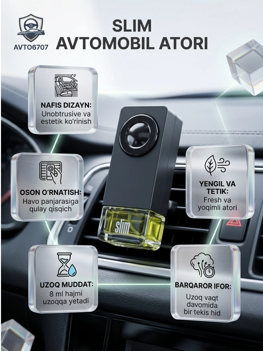 Avtomobil aromatizatori SLIM, deflektor uchun atir va osvejitel