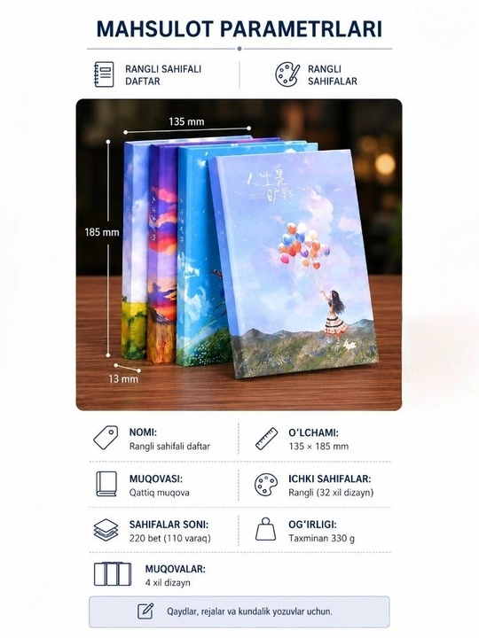 Rangli sahifalar to‘plamiga ega daftar, bloknot