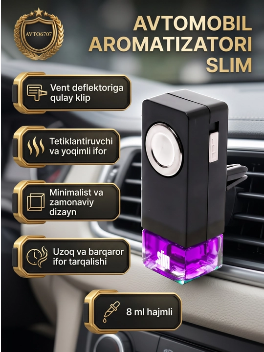 Avtomobil aromatizatori SLIM, deflektor uchun atir va osvejitel - 