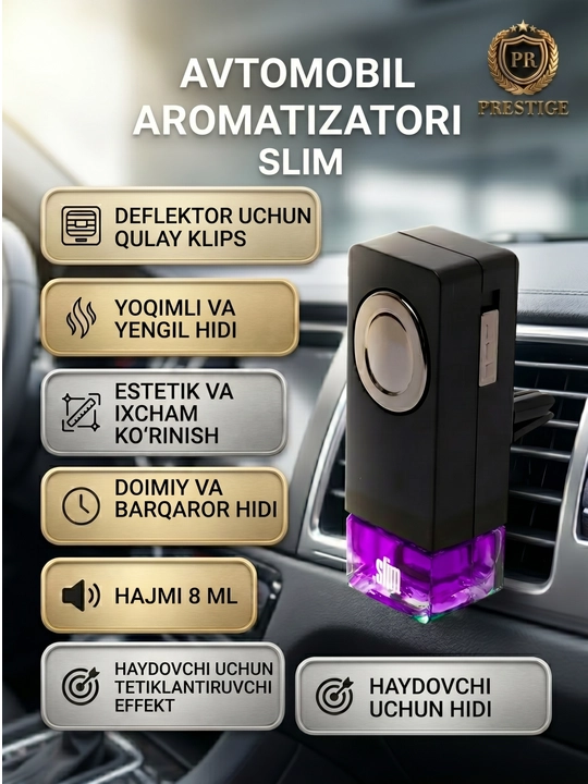 Avtomobil aromatizatori SLIM, deflektor uchun atir va osvejitel