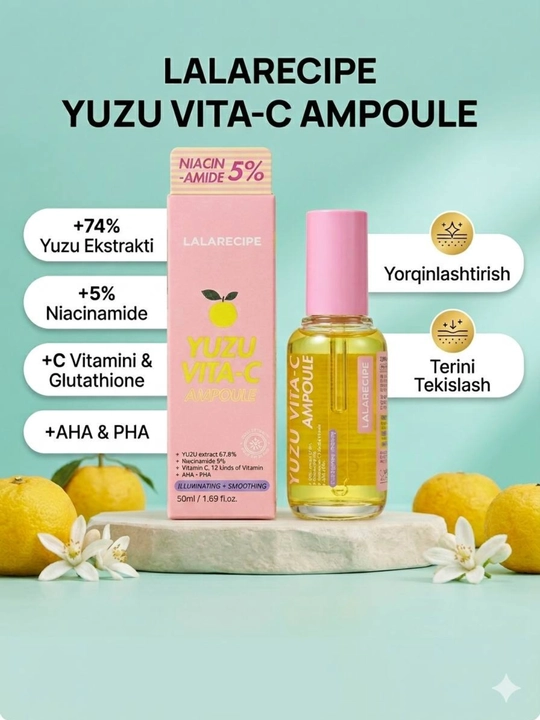 LALARECIPE Yuzu Vita C Ampoule 50 ml – Oqartiruvchi va namlantiruvchi ampula - 