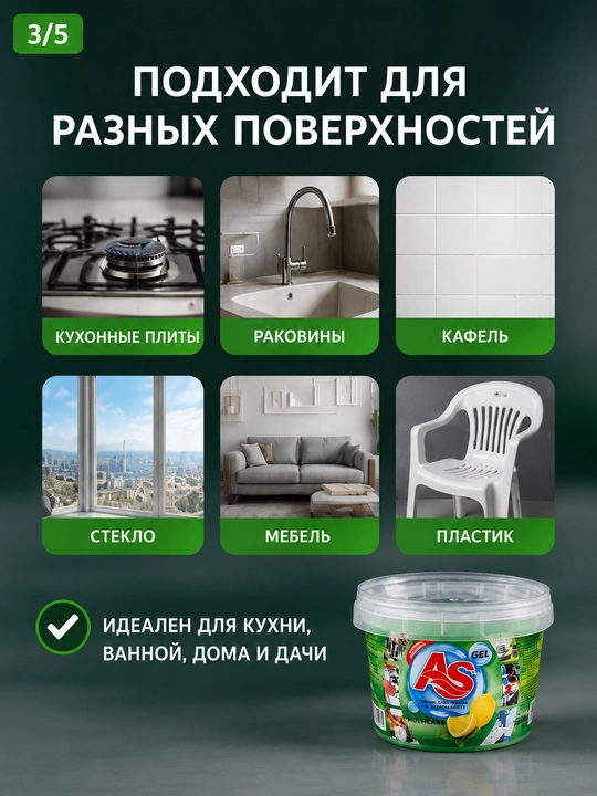 AS Lemon idish yuvish geli, universal tozalovchi gel, 900 g