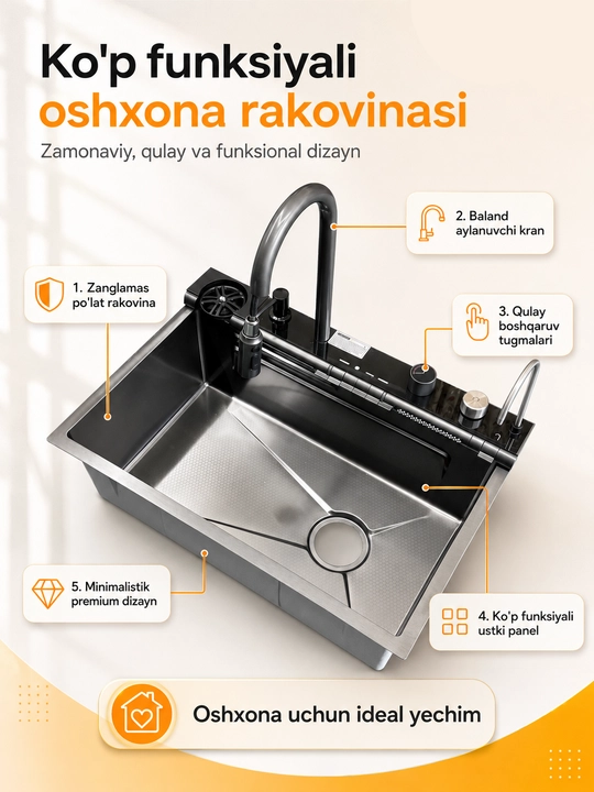 Многофункциональная кухонная мойка из нержавеющей стали с краном и аксессуарами