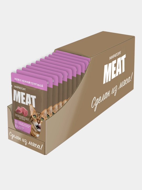 MIR Meat katta mushuklar uchun buzoq go‘shtli jeleli nam yem, 75 g, 28 dona