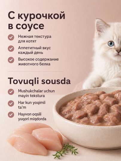 Мираторг Extra Meat влажный корм для котят, с курицей в соусе, 80 г, 24 шт