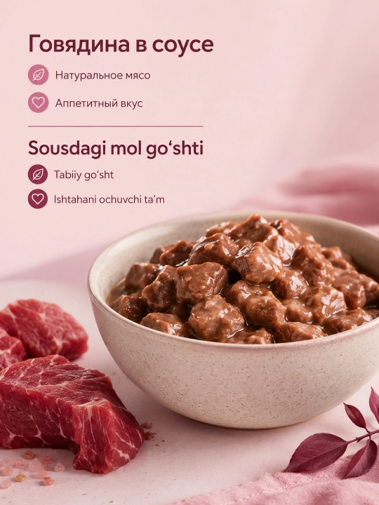 MIR Miracat mushuklar uchun mol go‘shtli sousli nam yem, 75 g, 5 dona