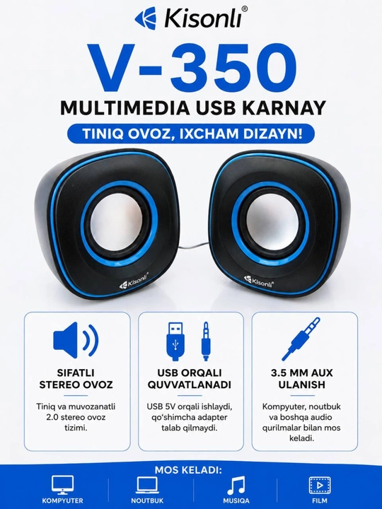 Колонки для компьютера Kisonli V-350 6 Вт - 