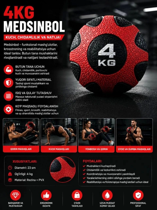 Медбол 2-3-4-5 кг, мяч для тренировок