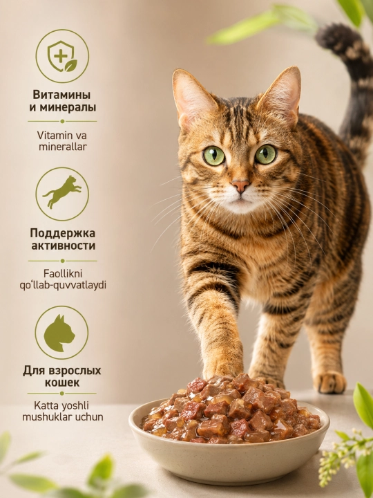 MIR Meat katta mushuklar uchun qo‘zi go‘shtli jeleli nam yem, 75 g, 28 dona