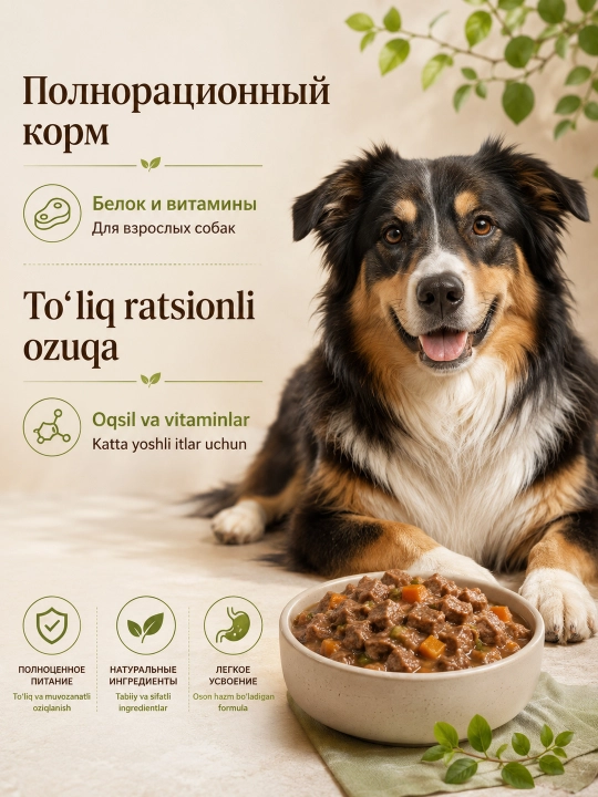 MIR Meat katta itlar uchun qo‘zi go‘shtli raguli nam yem, 80 g, 28 dona