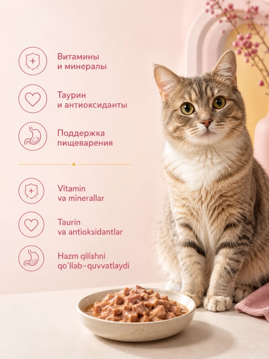 MIR Miracat katta mushuklar uchun tovuqli sousli nam yem, 75 g, 28 dona