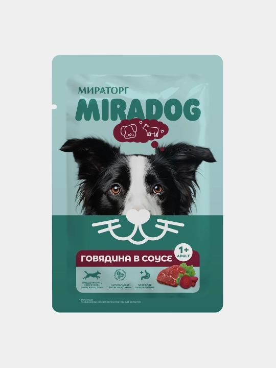 MIR Miradog katta itlar uchun mol go‘shtli sousli nam yem, 75 g, 28 dona