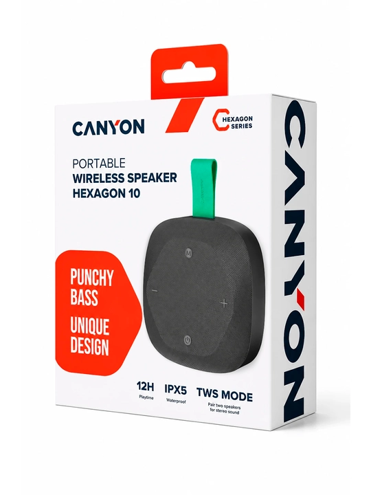 Portativ simsiz bluetooth kolonkasi Canyon Hexagon 10, TWS va IPX5 modellar uchun