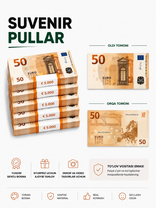 Suvenir Yevro pullar (Euro) 50 100 200 500 nominal - 