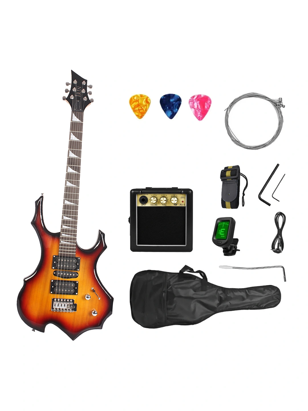 IRIN CZ0297 elektr gitara, 39 dyuym, 5W kuchaytirgich, tuner, bilan to'liq komplekt 2