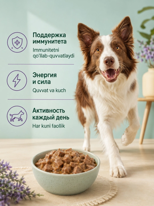 MIR Miradog katta itlar uchun qo‘zi go‘shtli sousli nam yem, 75 g, 28 dona