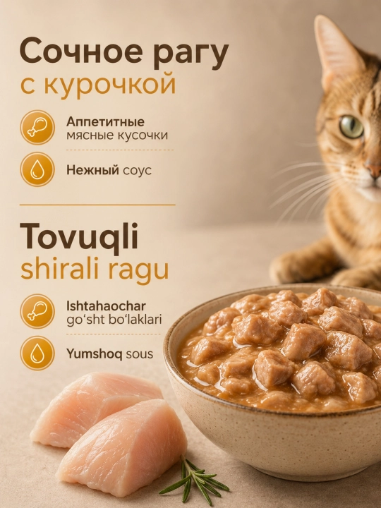 MIR Meat katta mushuklar uchun tovuqli raguli nam yem, 75 g, 5 dona