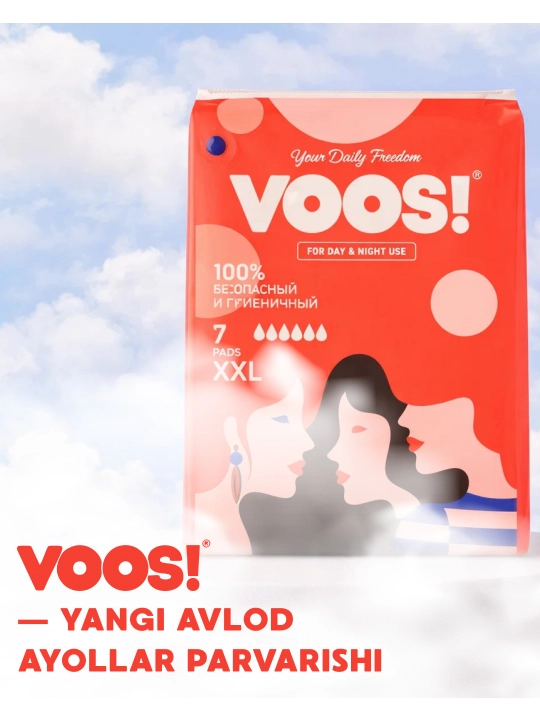 Prokladka VOOS XXL organik, innovatsion anion chipli gigiyenik prokladkalar