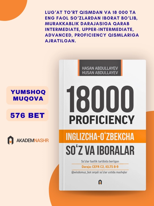 18000, proficiency, англо-узбекский словарь, Akademnashr - 
