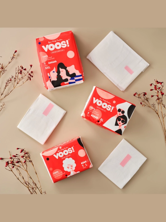 Prokladka VOOS L organik, innovatsion anion chipli gigiyenik prokladkalar