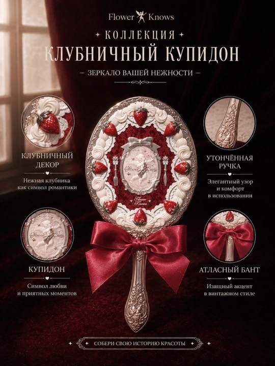 Flower Knows Strawberry Cupid qo‘l oynasi — nafis va ixcham go‘zallik aksessuari